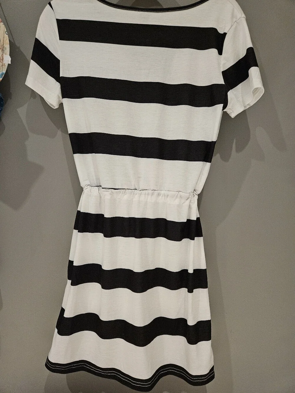 SHEIN NWOT Black and White Striped A-Line Drawstring Dress Size Small